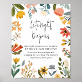 Botanische Bright Wildflower Late Night Luiers Poster (Voorkant)