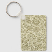 Botanische brocaten toile bloemmotief groen salie sleutelhanger (Voorkant)