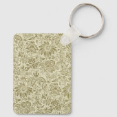 Botanische brocaten toile bloemmotief groen salie sleutelhanger (Achterkant)