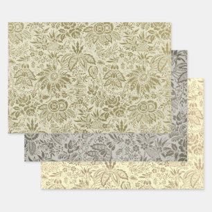 Botanische Brokaat Toile Bloem Motief Groen Salie  Inpakpapier Vel