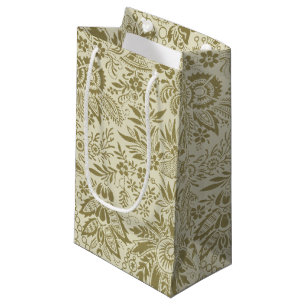 Botanische Brokaat Toile Bloem Motief Groen Salie Klein Cadeauzakje