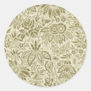 Botanische Brokaat Toile Bloem Motief Groen Salie  Ronde Sticker