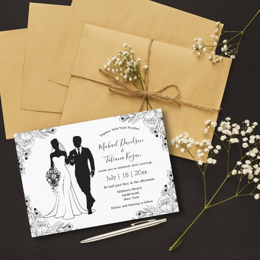 Botanische bruid en bruidegom illustratie bruiloft kaart