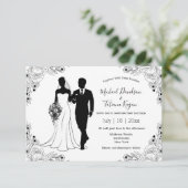 Botanische bruid en bruidegom illustratie bruiloft kaart (Staand voorkant)