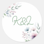 Botanische bruid en bruidegom Monogrammed Wedding Ronde Sticker (Voorkant)