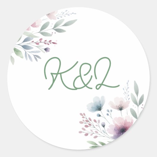 Botanische bruid en bruidegom Monogrammed Wedding Ronde Sticker (Voorkant)