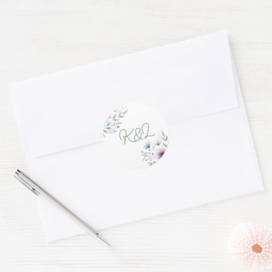 Botanische bruid en bruidegom Monogrammed Wedding Ronde Sticker (Envelop)