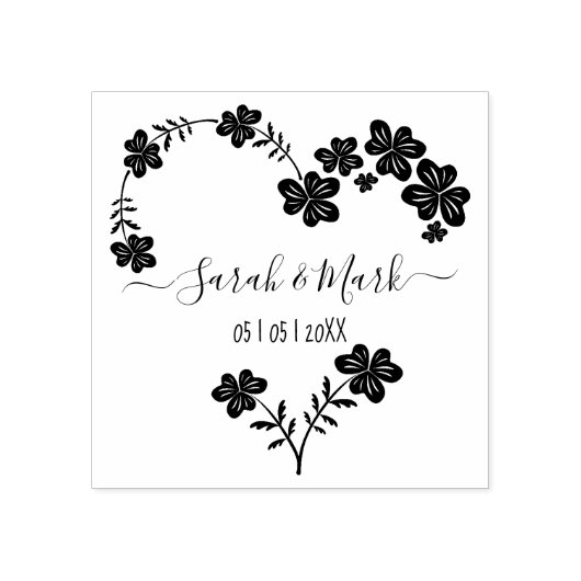 Botanische Bruiloft Bloemen Hart Krans Rubberstempel (Afrduk)