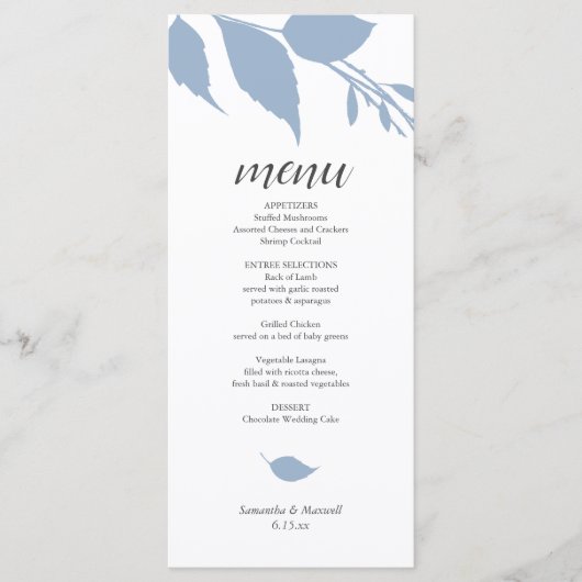 Botanische bruiloft Dusty Blue Menu Kaart (Voorkant)