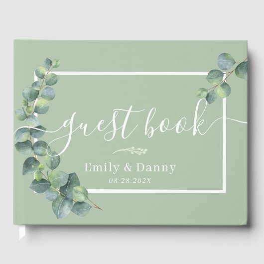 Botanische bruiloft Elegant Sage Green Guest Book Gastenboek (Voorkant)