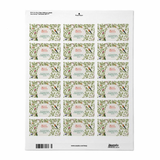 Botanische bruiloft gepersonaliseerde adreslabel etiket (Full Sheet)