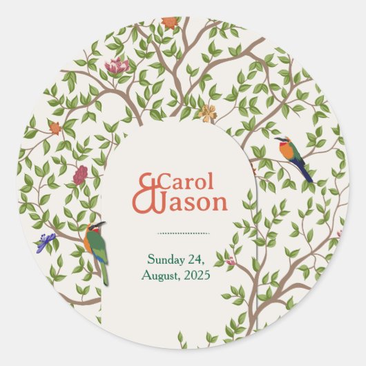Botanische bruiloft gepersonaliseerde Sticker (Voorkant)
