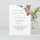 Botanische bruiloft Gold Elegant Modern Pomegranat Kaart (Staand voorkant)