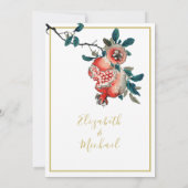 Botanische bruiloft Gold Elegant Modern Pomegranat Kaart (Achterkant)