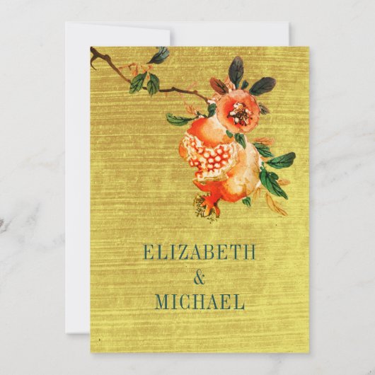 Botanische bruiloft Gold Elegant Modern Pomegranat Kaart (Achterkant)