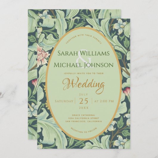 Botanische bruiloft groen laat gouden munt kaart (Voorkant / Achterkant)