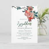 Botanische bruiloft Groene bladeren Modern Pomegra Kaart (Staand voorkant)
