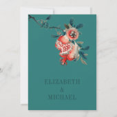 Botanische bruiloft Groene bladeren Modern Pomegra Kaart (Achterkant)