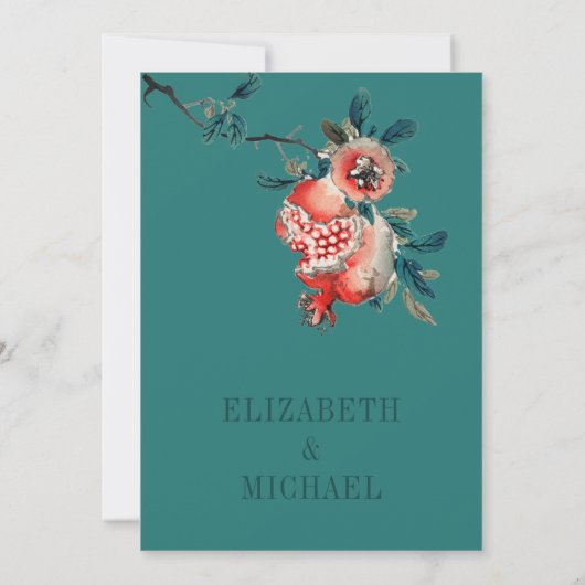 Botanische bruiloft Groene bladeren Modern Pomegra Kaart (Achterkant)