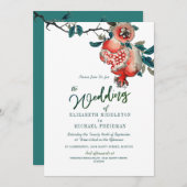 Botanische bruiloft Groene bladeren Modern Pomegra Kaart (Voorkant / Achterkant)