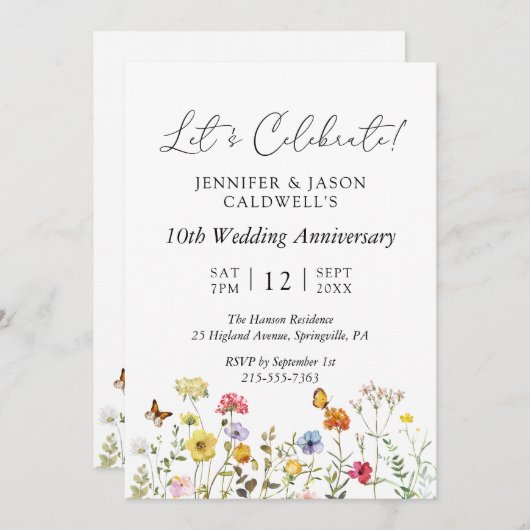 Botanische bruiloft Jubileum Partij Wildbloem Kaart (Voorkant / Achterkant)