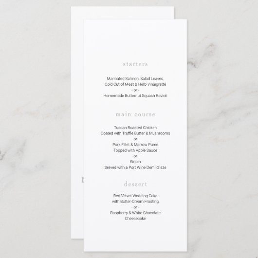 Botanische bruiloft Menu, Minimale bruiloft Menu (Voorkant / Achterkant)