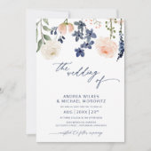 Botanische bruiloft met blauwe en pekelbloemen kaart (Voorkant)