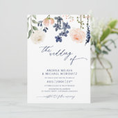 Botanische bruiloft met blauwe en pekelbloemen kaart (Staand voorkant)