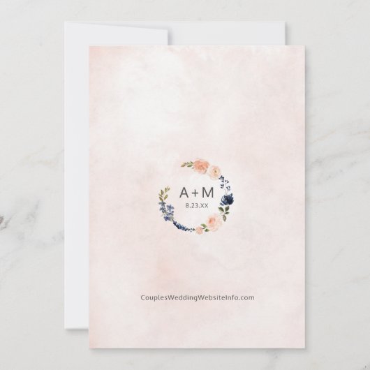 Botanische bruiloft met blauwe en pekelbloemen kaart (Achterkant)