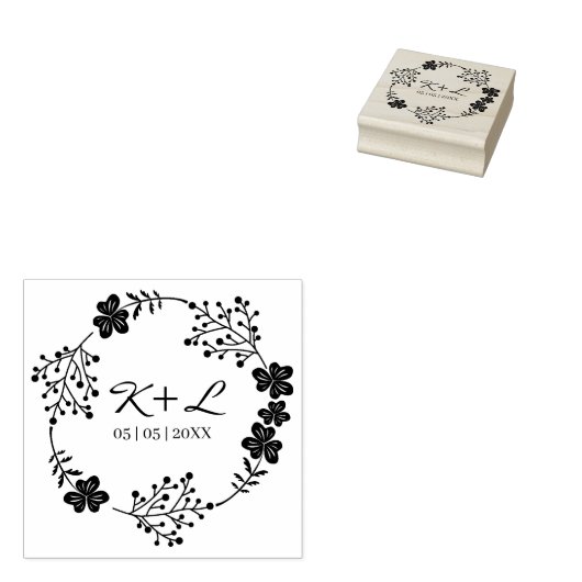 Botanische bruiloft met Initialen Rubberstempel (Gestempeld)