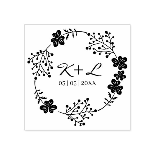 Botanische bruiloft met Initialen Rubberstempel (Afrduk)