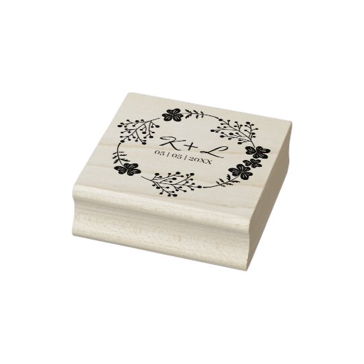 Botanische bruiloft met Initialen Rubberstempel (Stempel)