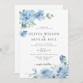 Botanische bruiloft met lichtblauwe Floral pasta Kaart (Voorkant / Achterkant)