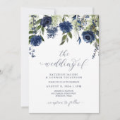 Botanische bruiloft met marinesblauwe wilde bloeme kaart (Voorkant)