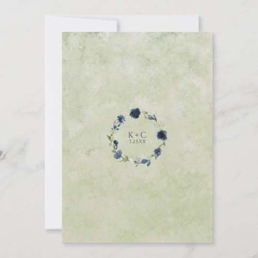 Botanische bruiloft met marinesblauwe wilde bloeme kaart (Achterkant)