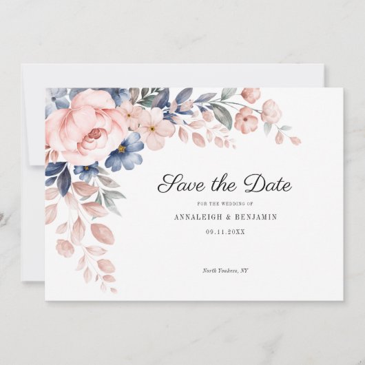 Botanische bruiloft met roze Floral Script Save The Date (Voorkant)