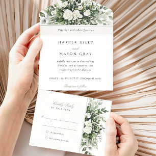 Botanische bruiloft met uitscheurbare RSVP All In One Uitnodiging