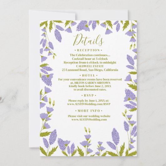 Botanische bruiloft met weide Wildflower Kaart (Achterkant)