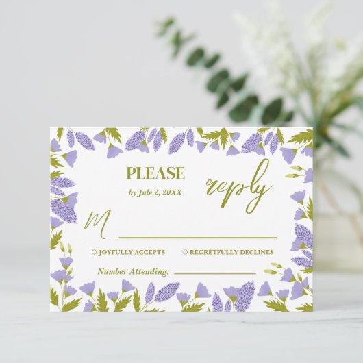 Botanische bruiloft met weide Wildflower RSVP Kaartje (Staand voorkant)