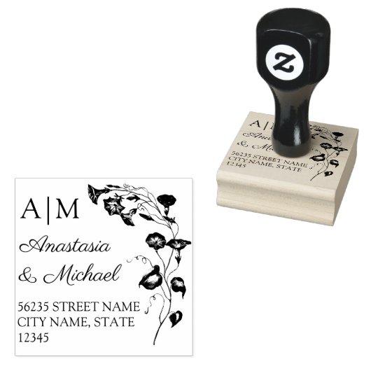 Botanische bruiloft monogram retouradres rubberstempel (Gestempeld)
