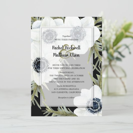 Botanische bruiloft nodigt uit tot zwarte en witte (Staand voorkant)