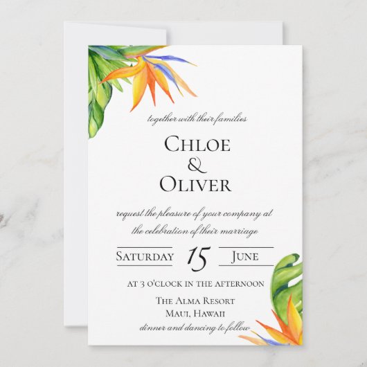 Botanische bruiloft op tropisch eiland kaart (Voorkant)