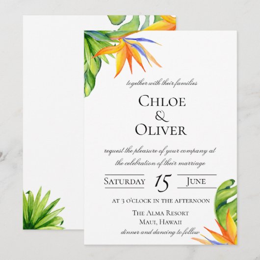 Botanische bruiloft op tropisch eiland kaart (Voorkant / Achterkant)