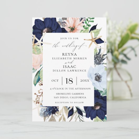 Botanische bruiloft op zee kaart (Staand voorkant)