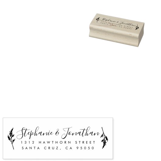 Botanische bruiloft paar script retour adres rubberstempel (Gestempeld)