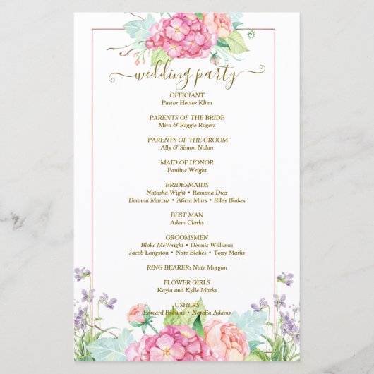 Botanische bruiloft programma Elegant Cute Flowers (Achterkant)