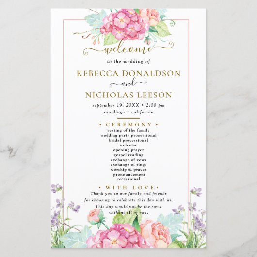 Botanische bruiloft programma Elegant Cute Flowers (Voorkant)