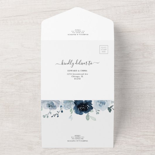 Botanische bruiloft RSVP alle marinesoft All In One Uitnodiging (Buitenkant)