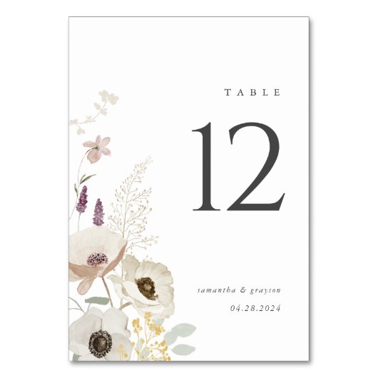 Botanische Bruiloft Tafel Nummer Kaart (Voorkant)