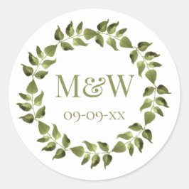 Botanische Bruiloft Tuin Monogram Datum Ronde Sticker
